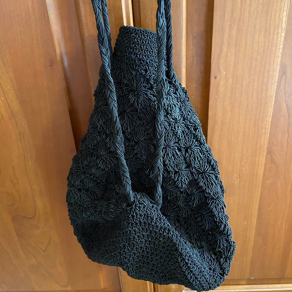 Backpack style crocheted black bag purse - Picture 2 of 3